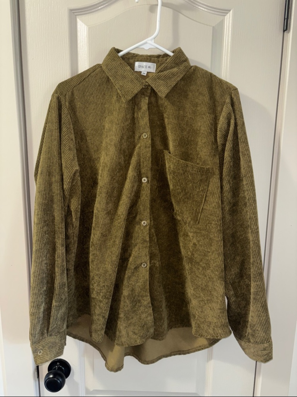 Space 46 Olive Green Corduroy Button-Up Shirt (M)